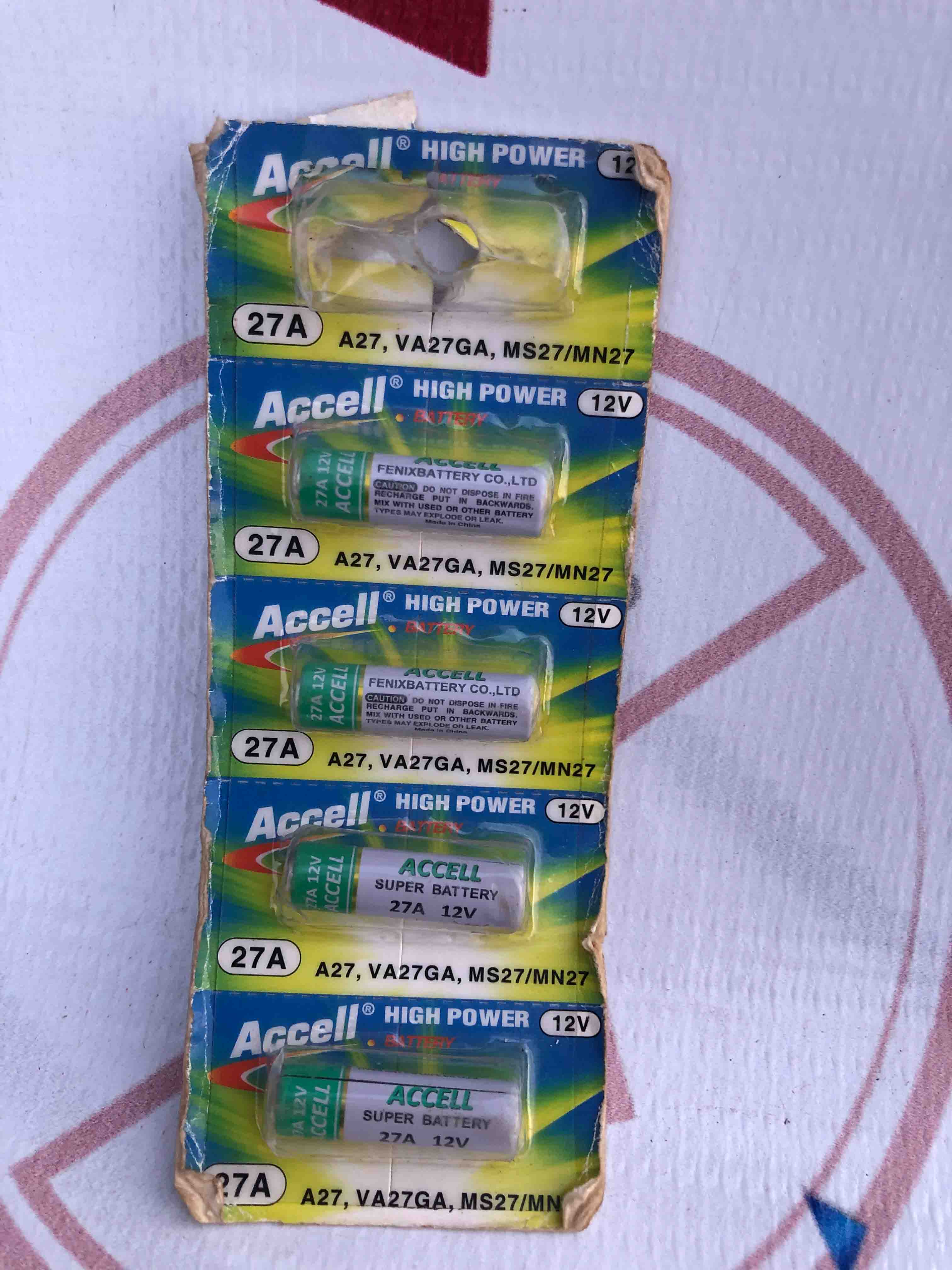 Accell 27A 12V Alkaline Battery Cell VA27GA MN27 MS27 A27 GP27A for Remote Controls, Alarms & Electronic Devices
