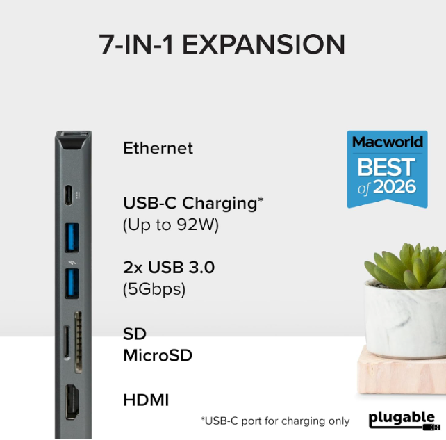 7-in-1 USB-C Multiport Hub – HDMI 4K, USB 3.0, USB-C PD, SD/TF Card Reader Adapter for MacBook, Laptop, Tablet & Smartphone