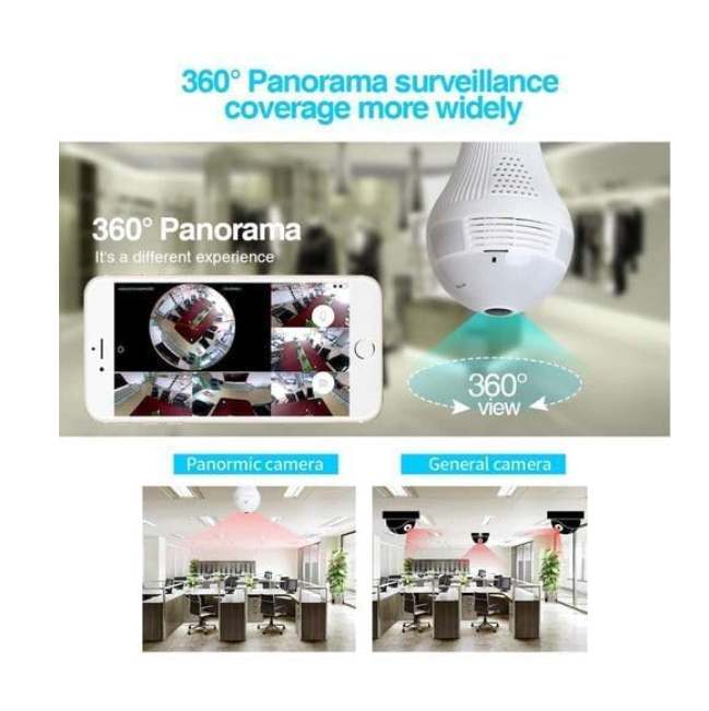 MP Indoor WiFi Light Bulb Camera for Home Security with 360° View | Smart LED Wireless Light Socket Bulb | Motion Detection & Mobile App V380 Pro (Bulb Camera)