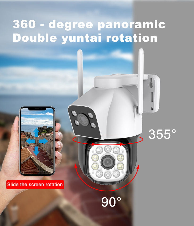 FOSVISION Dual Lens WiFi PT Camera Smart Full Color Night Vision IP66 Waterproof Two-way Audio Human Tracking
