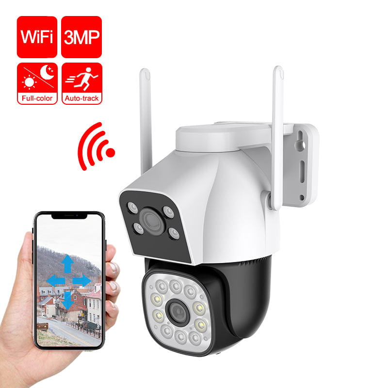 FOSVISION Dual Lens WiFi PT Camera Smart Full Color Night Vision IP66 Waterproof Two-way Audio Human Tracking