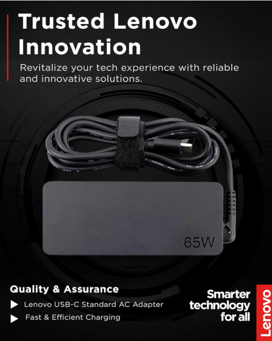 Lenovo Original 65W USB-C AC Power Adapter Charger for ThinkPad, IdeaPad, Yoga & USB-C Laptops